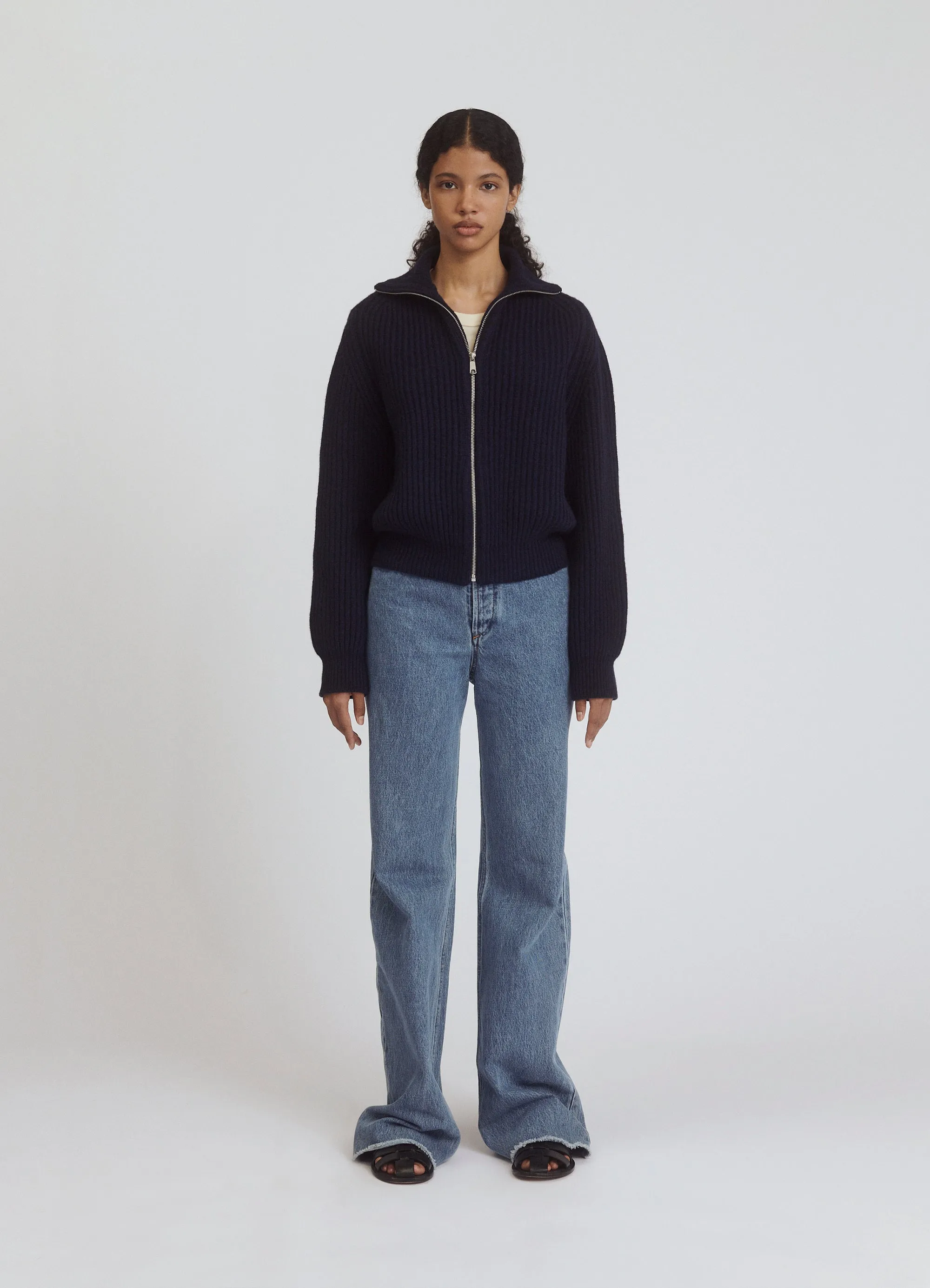 Enda Rib Zip Jacket in Dark Navy
