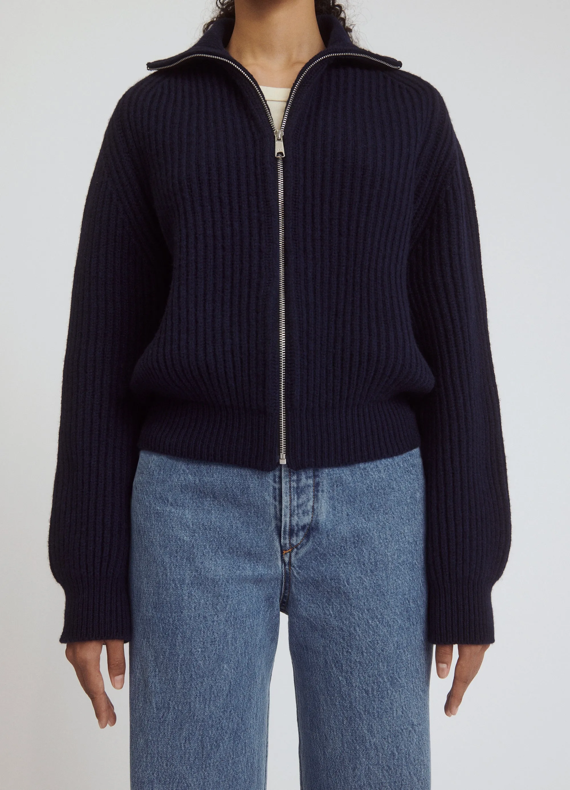 Enda Rib Zip Jacket in Dark Navy