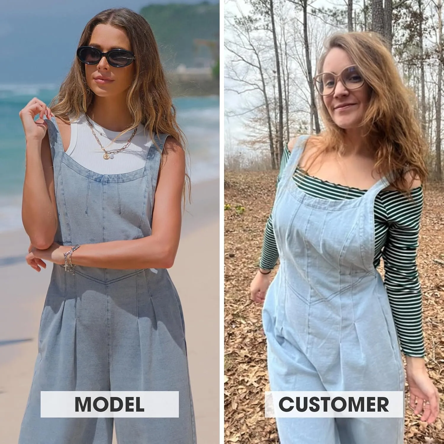 EXLURA Women Summer Overalls Denim Loose Fit Wide Leg Bib Jumpsuits Casual Adjustable Baggy Jeans Romper with Pockets 2025