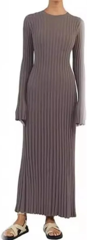Fall Knit Dresses for Women 2024 Elegant Ribbed Pleated Bodycon Sweater Dress Casual Loose Maternity Dress