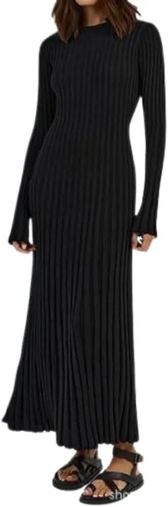 Fall Knit Dresses for Women 2024 Elegant Ribbed Pleated Bodycon Sweater Dress Casual Loose Maternity Dress