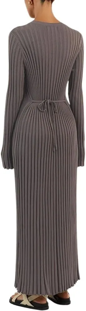 Fall Knit Dresses for Women 2024 Elegant Ribbed Pleated Bodycon Sweater Dress Casual Loose Maternity Dress