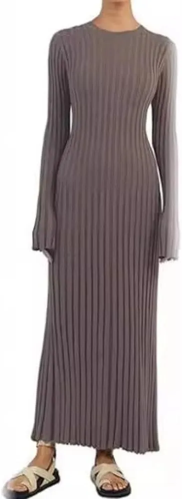 Fall Knit Dresses for Women 2024 Elegant Ribbed Pleated Bodycon Sweater Dress Casual Loose Maternity Dress