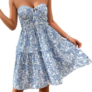 FEORJGP Womens Summer Boho Halter Neck Mini Dress Floral Print Sleeveless Backless Dress Beach Sundress Club Party Beachwear
