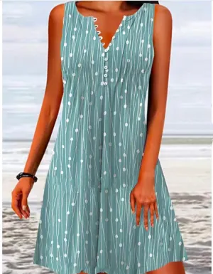 Floral Buttoned Sleeveless summer Dress