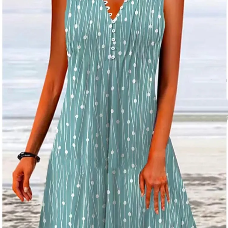 Floral Buttoned Sleeveless summer Dress
