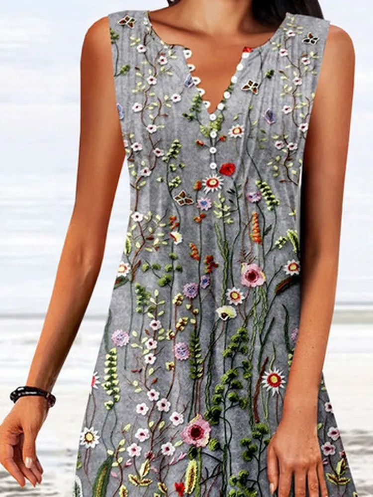 Floral Buttoned Sleeveless summer Dress