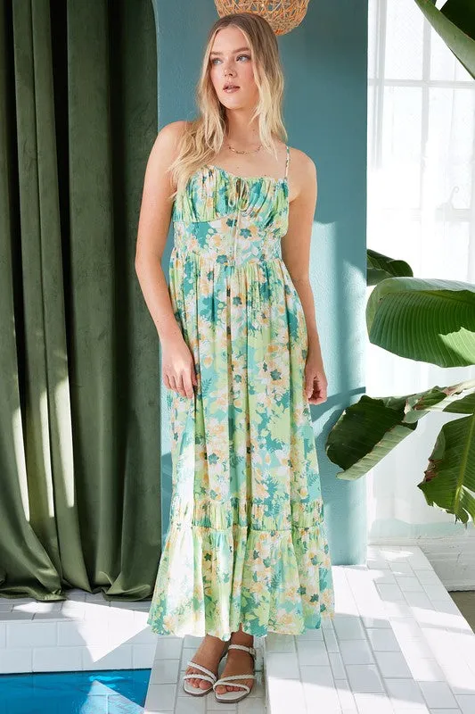 Floral Smocked Back Ruffled Hem Maxi Cami Dress
