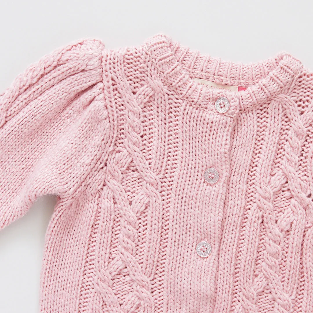 Girls Cable Constance Sweater- Dusty Rose
