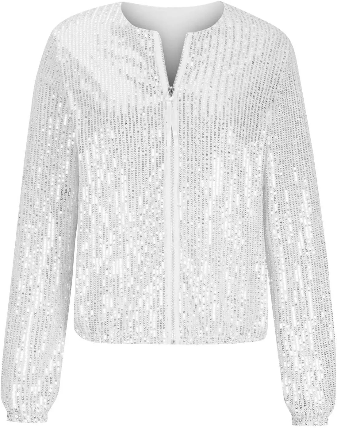 GOKKILRW Womens Sparkly Sequin Coat Lightweight Y2k Shiny Glitter Party Bomber Jacket Zip Up Casual Concert Going Out Outwear