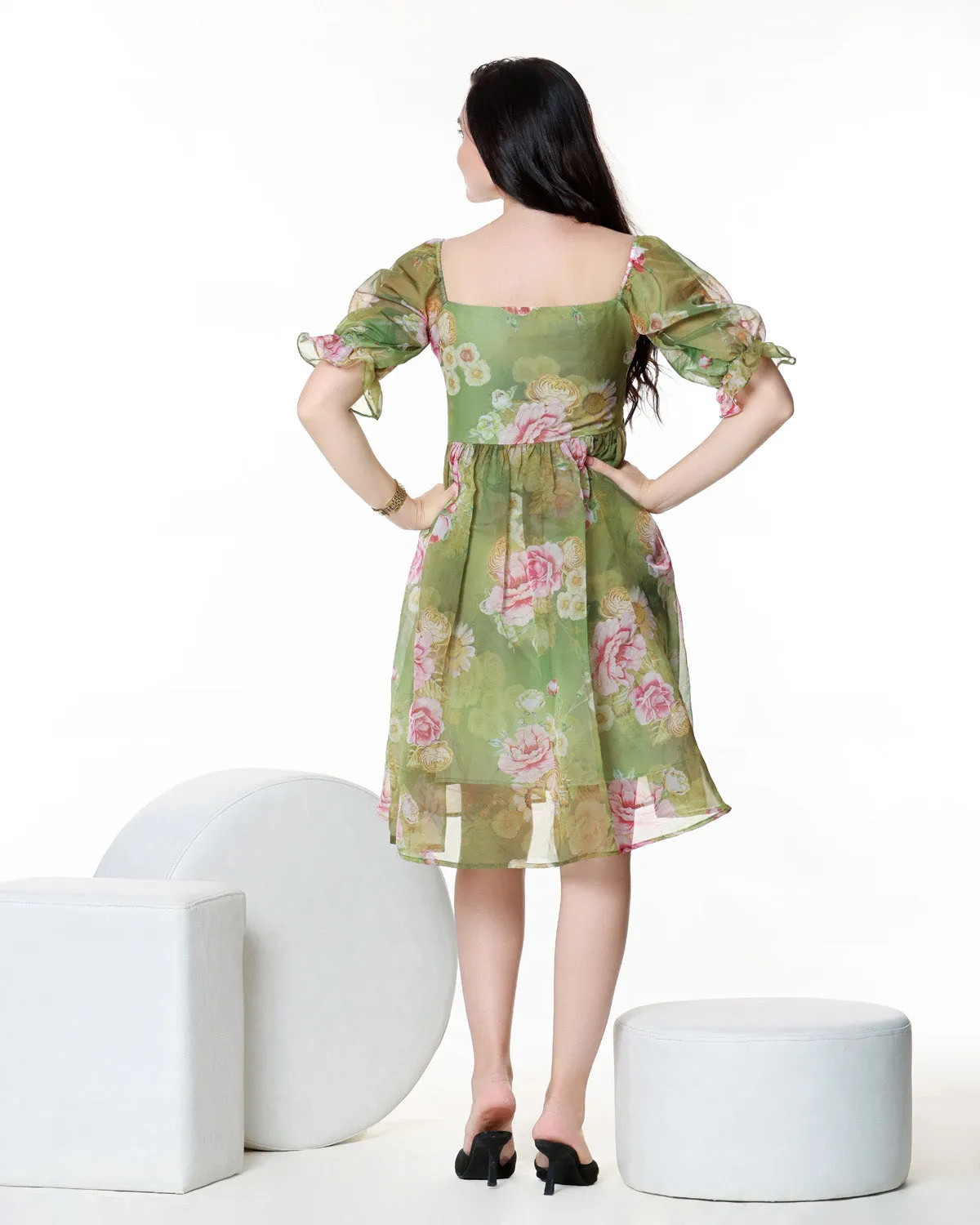 Green Floral Organza Dress
