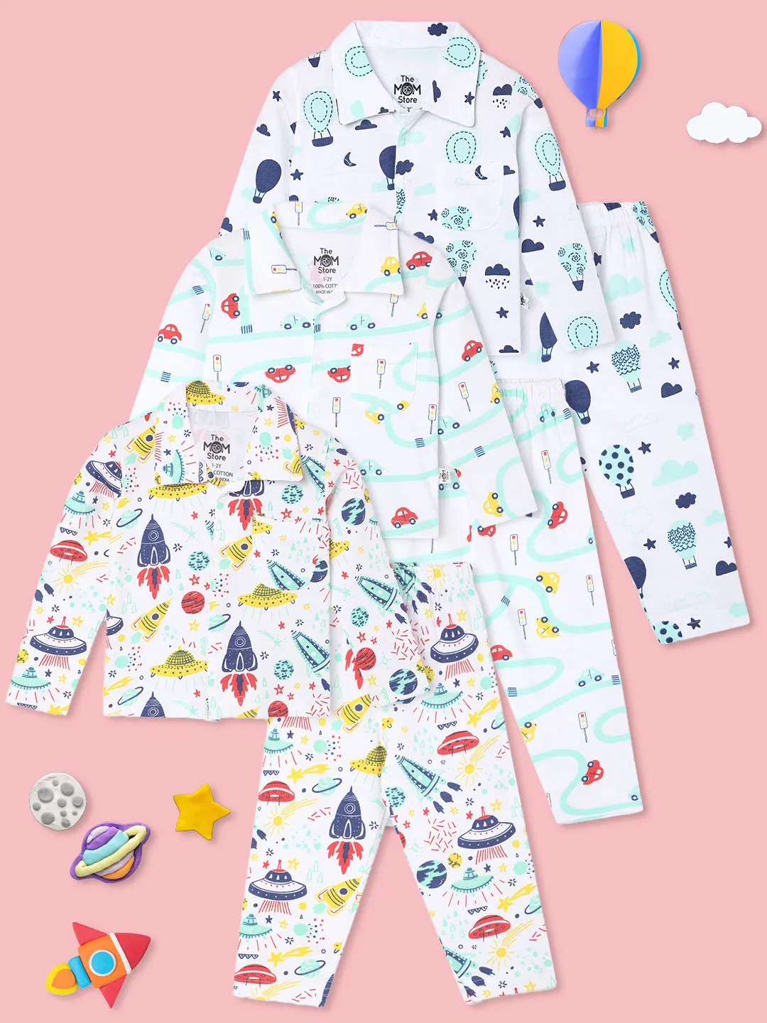 Kids Pajama Set Combo of 3 - City Drive, Tour to Space & Up in the Air