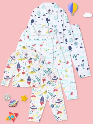 Kids Pajama Set Combo of 3 - City Drive, Tour to Space & Up in the Air