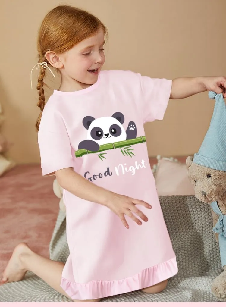 Little Hand Girls Nightdress Toddler Summer Nightie Dress Soft Cute Print Short Sleeve Sleep Dress for Kid Clothes 2-10 Years