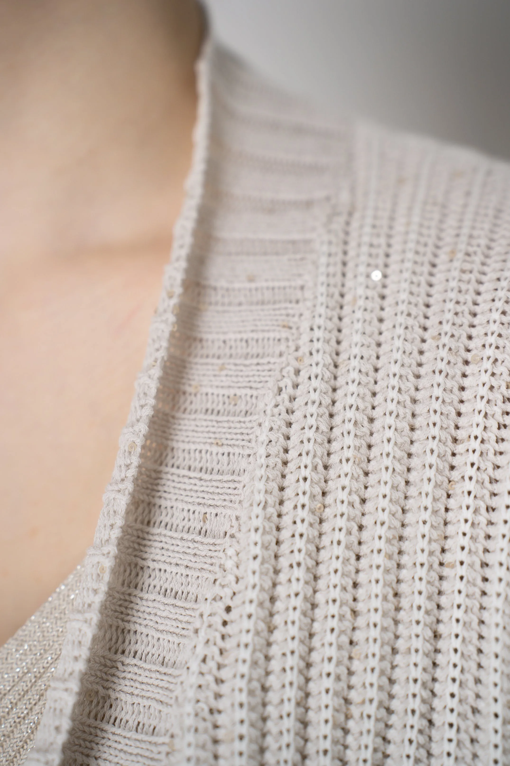Lorena Antoniazzi Cotton Blend Chunky Knit Open Front Cardigan with Sequin Details in Oat
