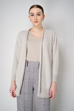 Lorena Antoniazzi Cotton Blend Chunky Knit Open Front Cardigan with Sequin Details in Oat