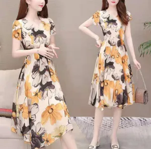 MariaKinz Women Floral Summer Casual Short Sleeve Knee Length Dress