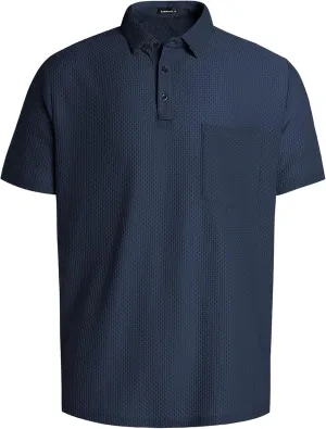 Men's Casual Short Sleeve Bubble Jacquard Polo Shirt Solid Collared T-Shirt Golf Polo Shirts with Pocket