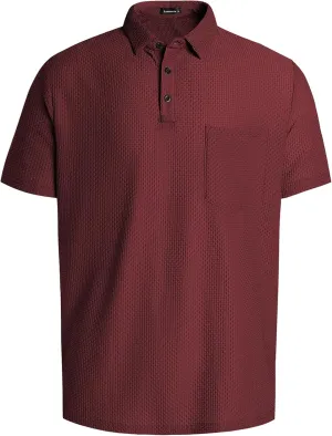 Men's Casual Short Sleeve Bubble Jacquard Polo Shirt Solid Collared T-Shirt Golf Polo Shirts with Pocket