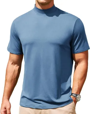 Men's Mock Turtleneck Short Sleeve Soft Lightweight Casual Basic T-Shirts Solid Pullover Tops