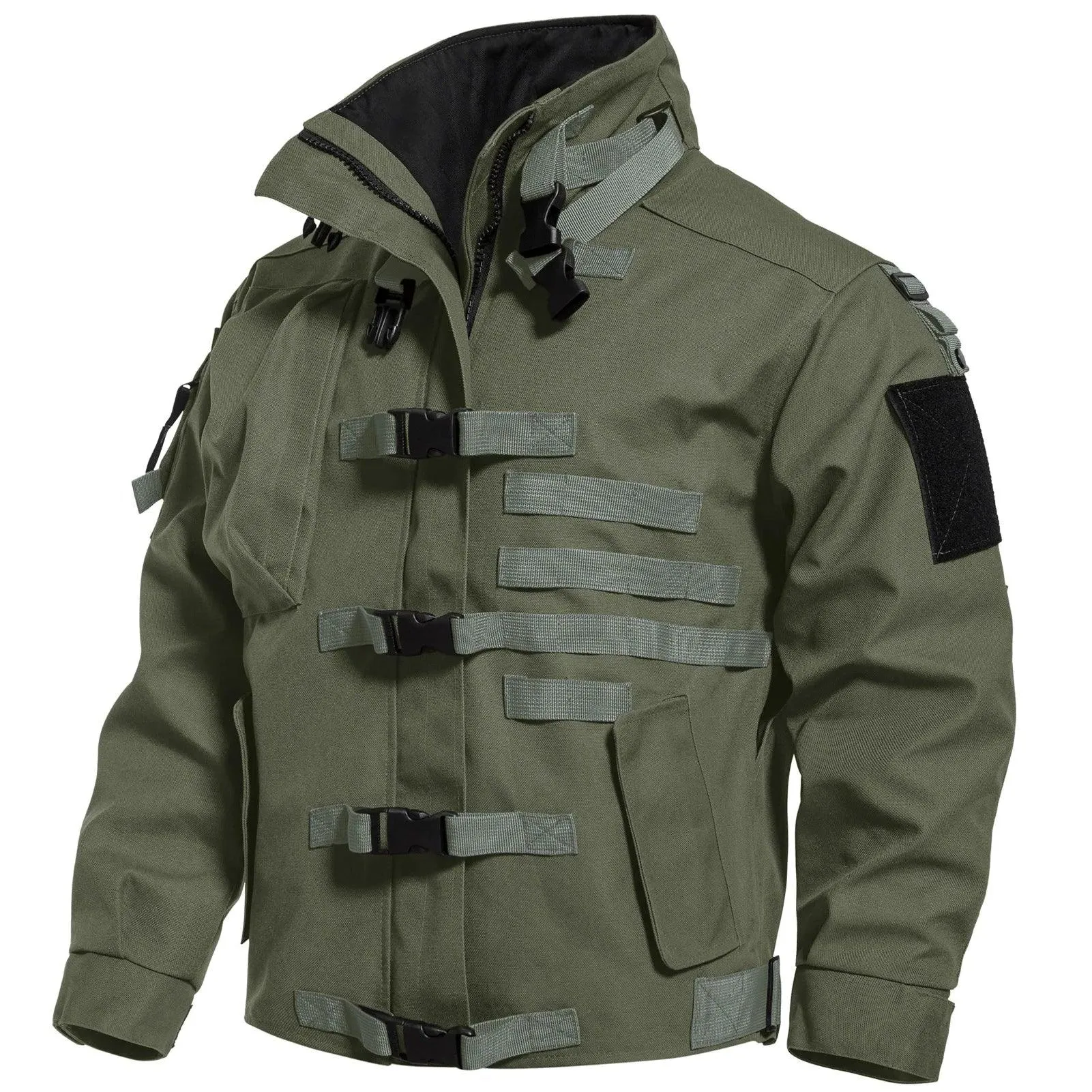 Men's Tactical Cargo Jackets Casual Multi-pocket Wear-resistant Motorcycle Coats