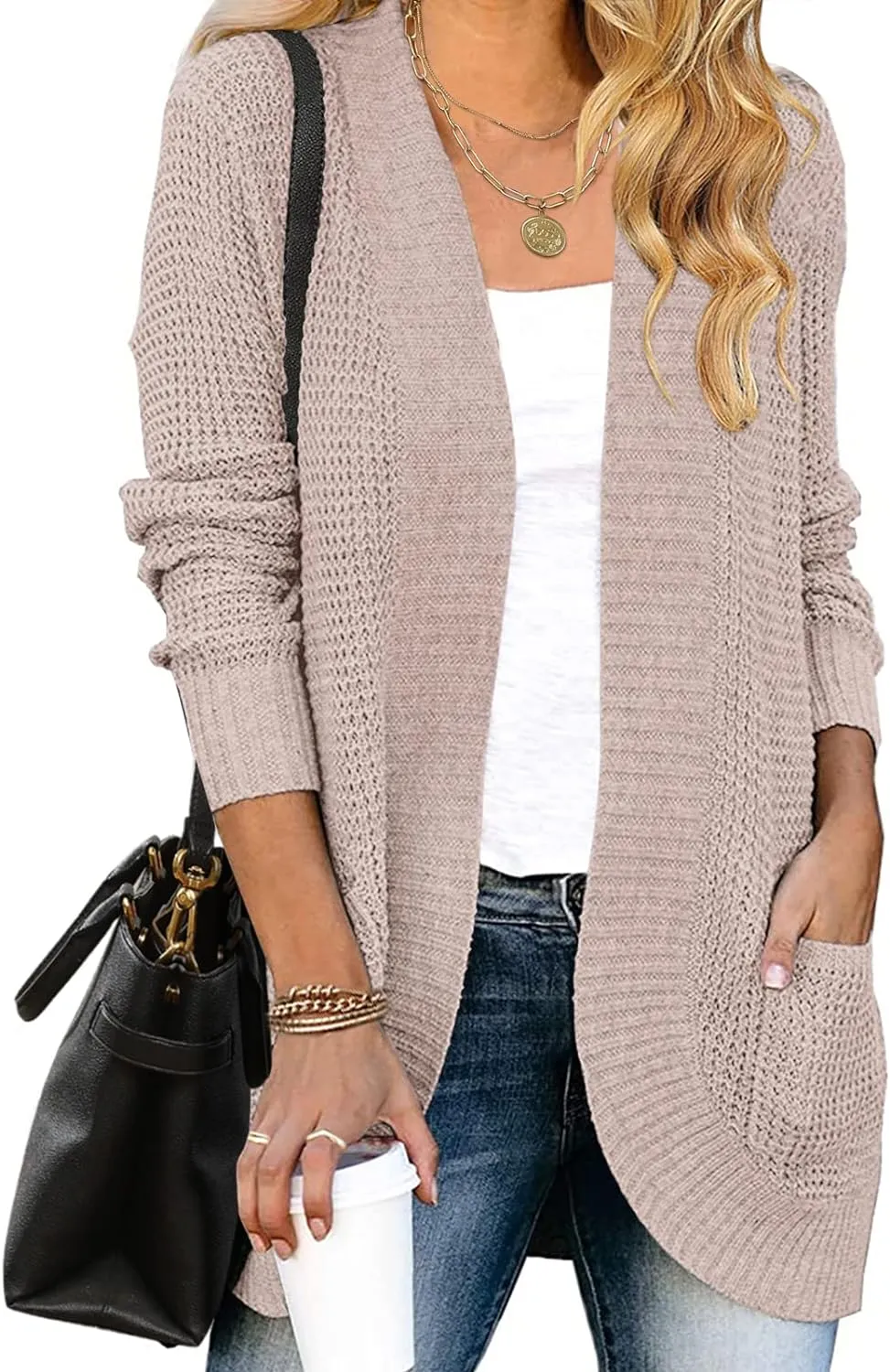 MEROKEETY Womens Long Sleeve Open Front Cardigans Chunky Knit Draped Sweaters Outwear