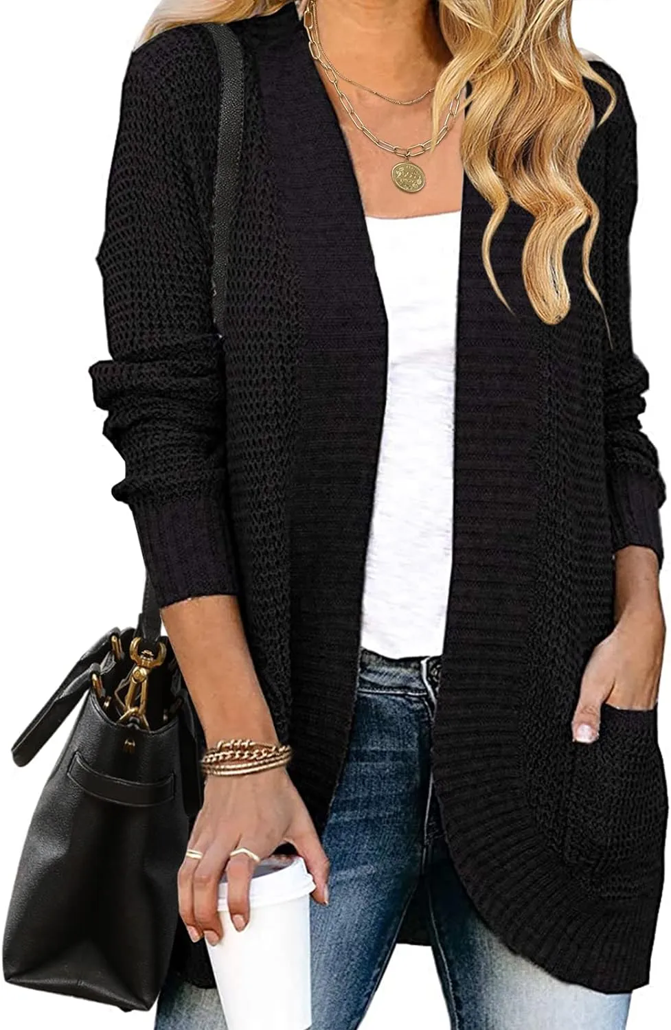 MEROKEETY Womens Long Sleeve Open Front Cardigans Chunky Knit Draped Sweaters Outwear