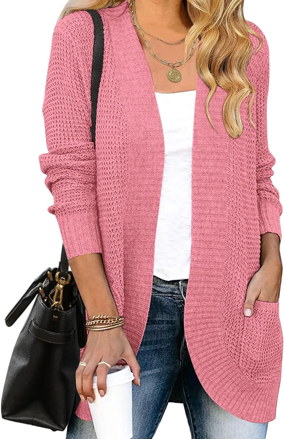 MEROKEETY Womens Long Sleeve Open Front Cardigans Chunky Knit Draped Sweaters Outwear