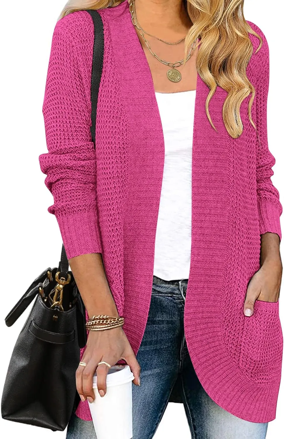 MEROKEETY Womens Long Sleeve Open Front Cardigans Chunky Knit Draped Sweaters Outwear