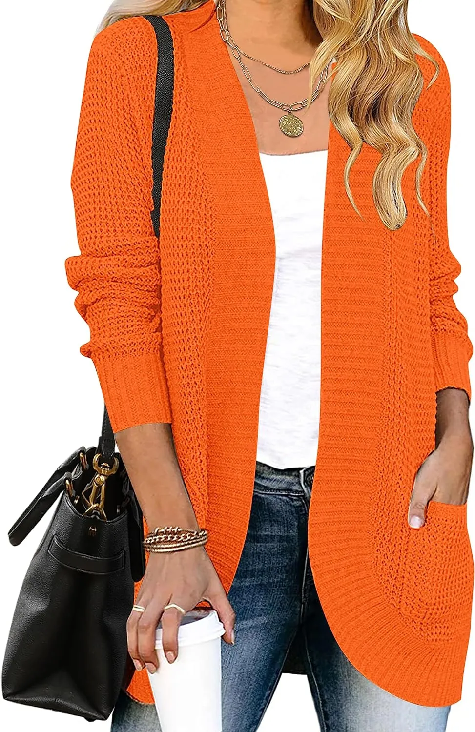 MEROKEETY Womens Long Sleeve Open Front Cardigans Chunky Knit Draped Sweaters Outwear