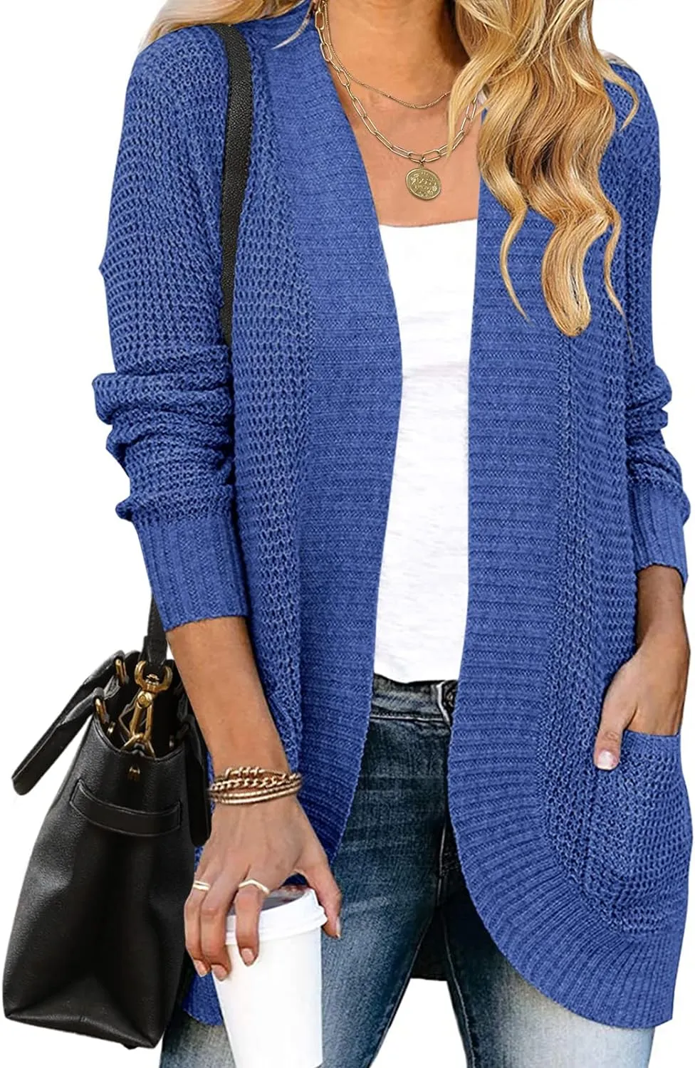 MEROKEETY Womens Long Sleeve Open Front Cardigans Chunky Knit Draped Sweaters Outwear