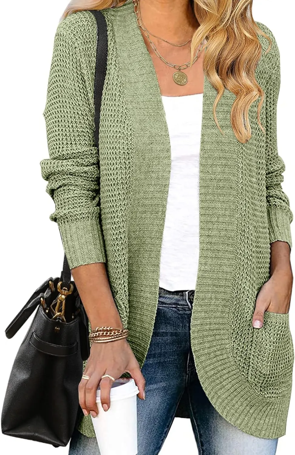 MEROKEETY Womens Long Sleeve Open Front Cardigans Chunky Knit Draped Sweaters Outwear