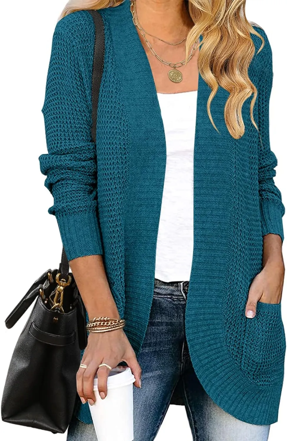 MEROKEETY Womens Long Sleeve Open Front Cardigans Chunky Knit Draped Sweaters Outwear