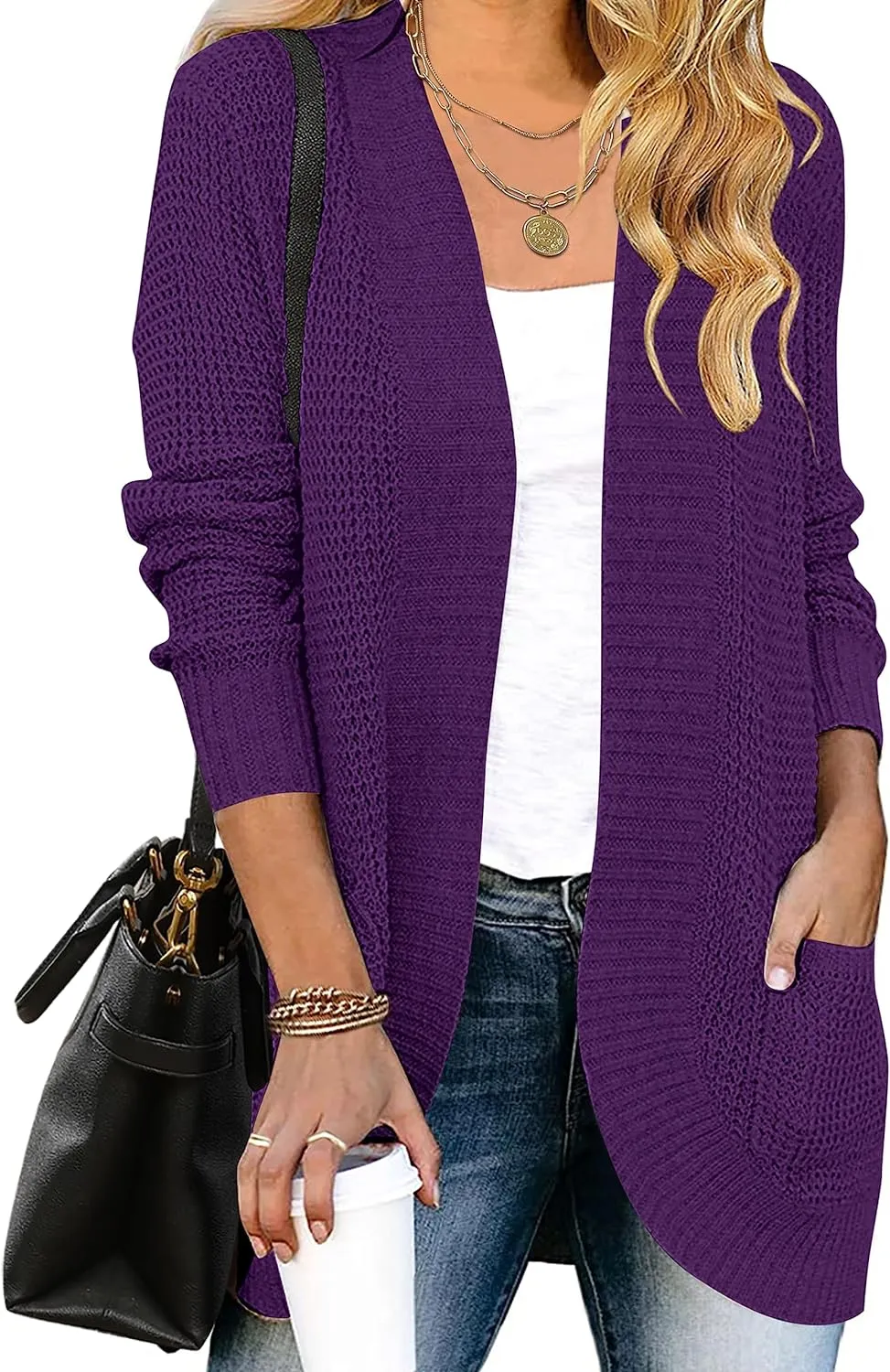 MEROKEETY Womens Long Sleeve Open Front Cardigans Chunky Knit Draped Sweaters Outwear
