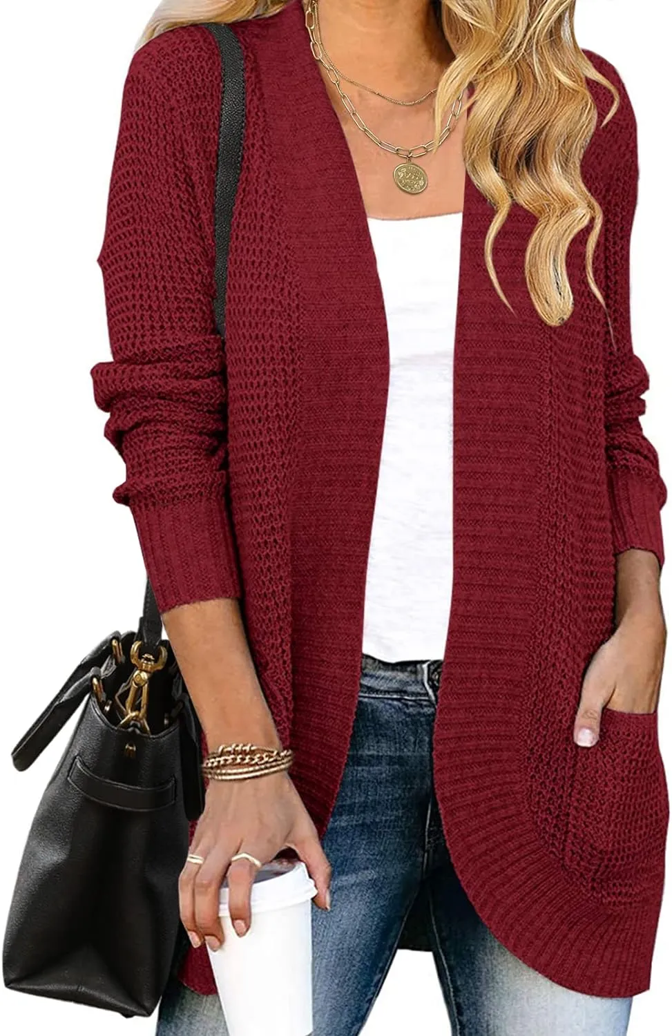 MEROKEETY Womens Long Sleeve Open Front Cardigans Chunky Knit Draped Sweaters Outwear