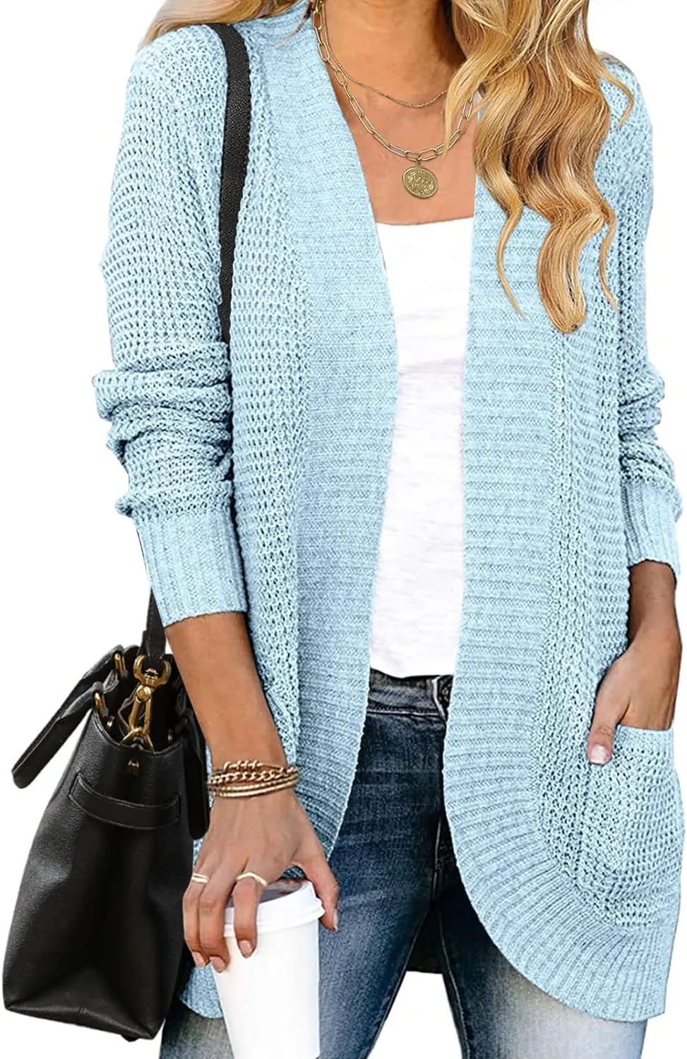 MEROKEETY Womens Long Sleeve Open Front Cardigans Chunky Knit Draped Sweaters Outwear