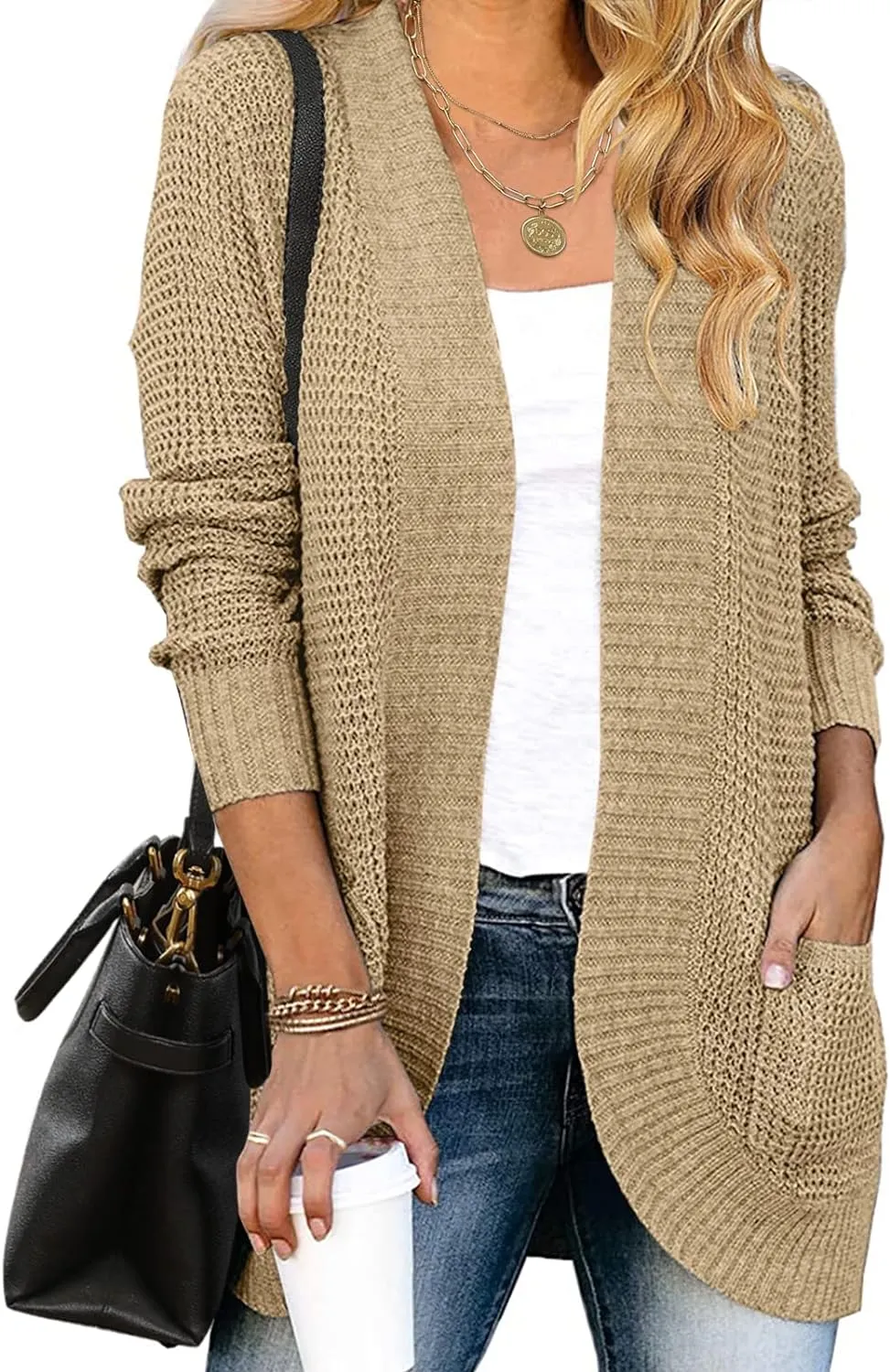 MEROKEETY Womens Long Sleeve Open Front Cardigans Chunky Knit Draped Sweaters Outwear