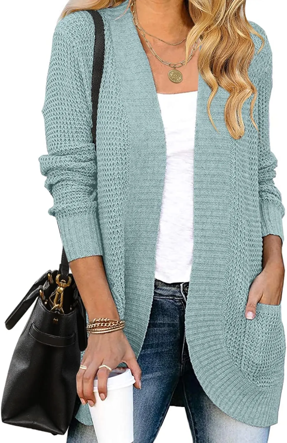 MEROKEETY Womens Long Sleeve Open Front Cardigans Chunky Knit Draped Sweaters Outwear