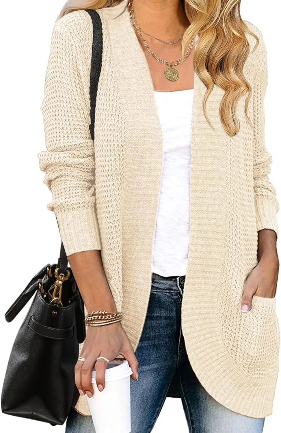 MEROKEETY Womens Long Sleeve Open Front Cardigans Chunky Knit Draped Sweaters Outwear
