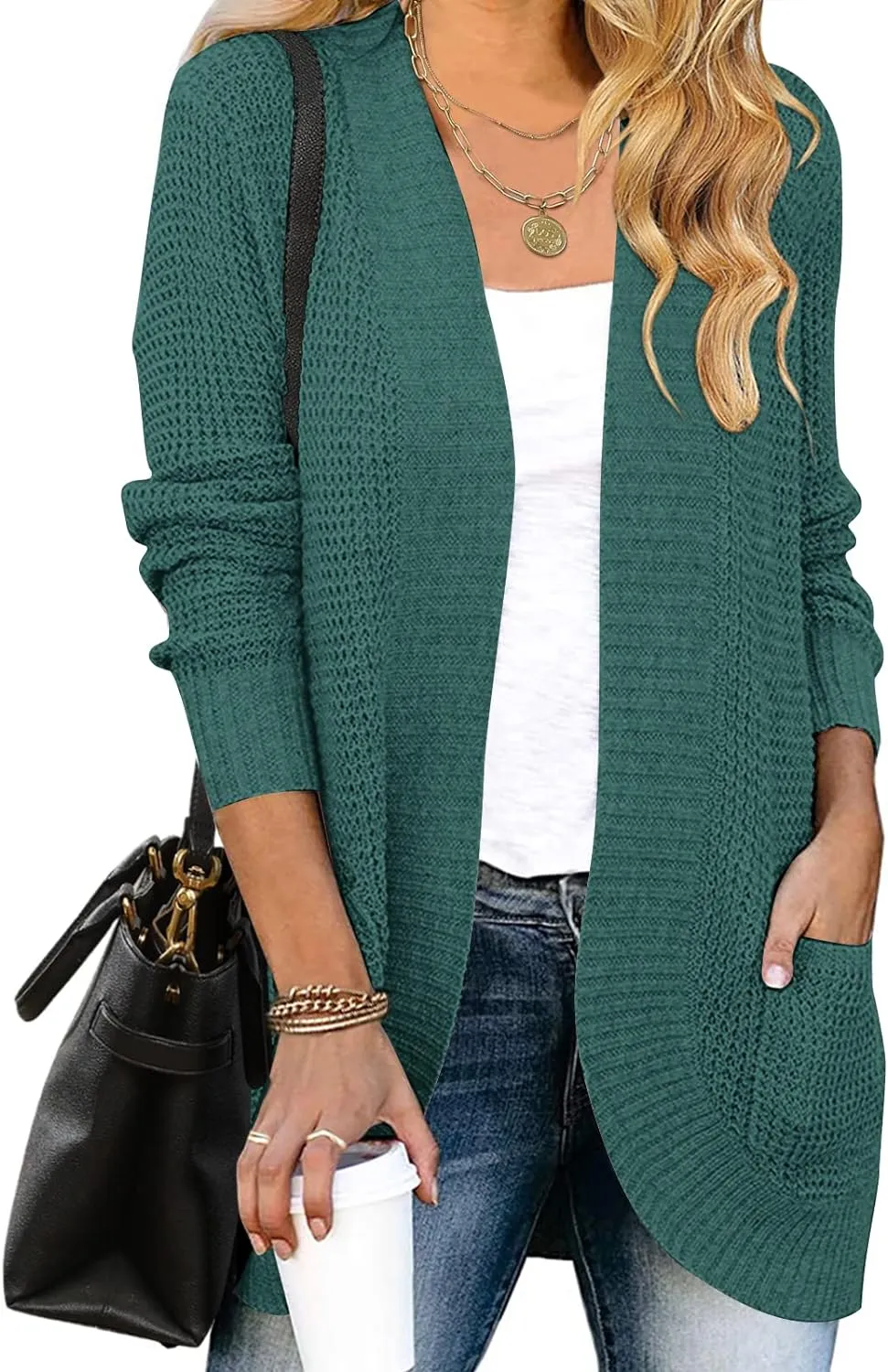 MEROKEETY Womens Long Sleeve Open Front Cardigans Chunky Knit Draped Sweaters Outwear