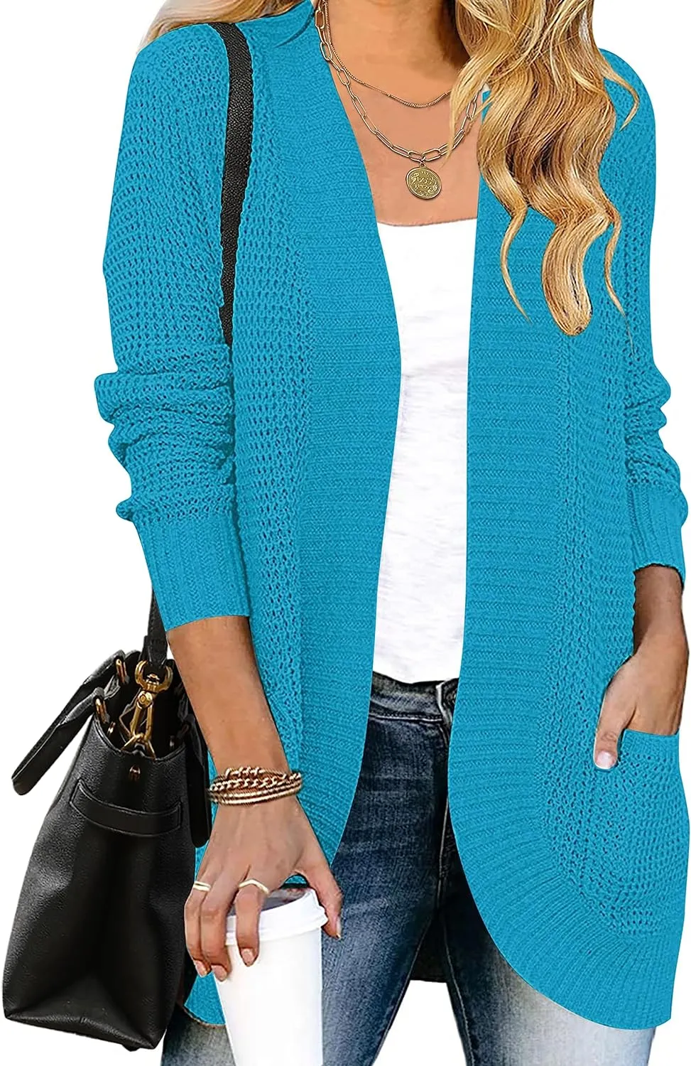 MEROKEETY Womens Long Sleeve Open Front Cardigans Chunky Knit Draped Sweaters Outwear