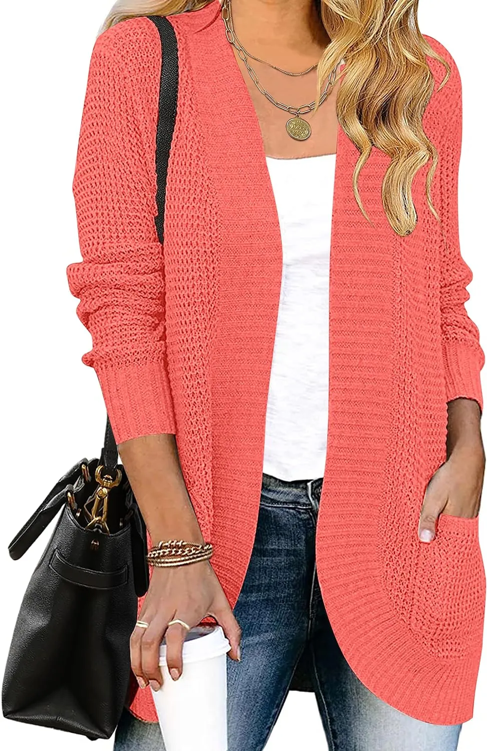 MEROKEETY Womens Long Sleeve Open Front Cardigans Chunky Knit Draped Sweaters Outwear