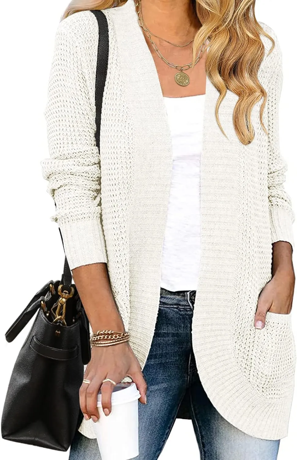 MEROKEETY Womens Long Sleeve Open Front Cardigans Chunky Knit Draped Sweaters Outwear