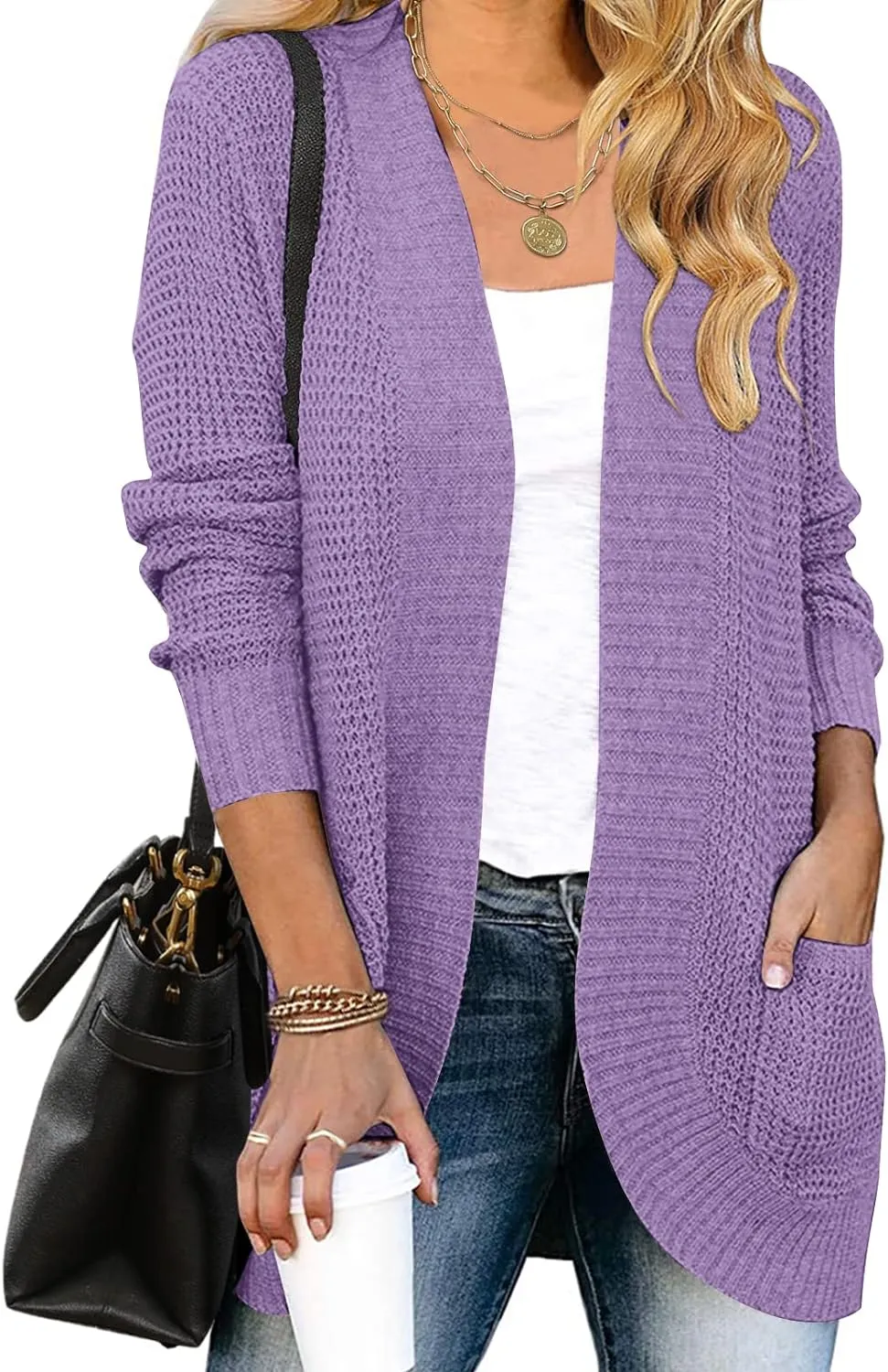 MEROKEETY Womens Long Sleeve Open Front Cardigans Chunky Knit Draped Sweaters Outwear