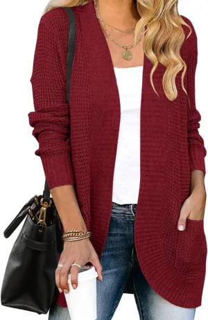 MEROKEETY Womens Long Sleeve Open Front Cardigans Chunky Knit Draped Sweaters Outwear