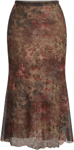 Milumia Women's Vintage Floral Maxi Skirt 90s Mesh Bodycon Long Skirts