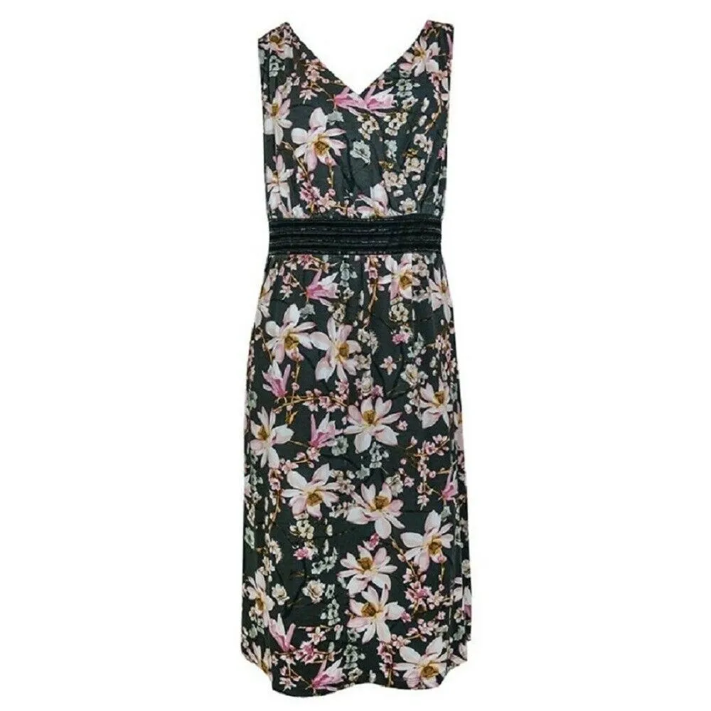 Multi Floral Print Cross-over Front Sleeveless Dress