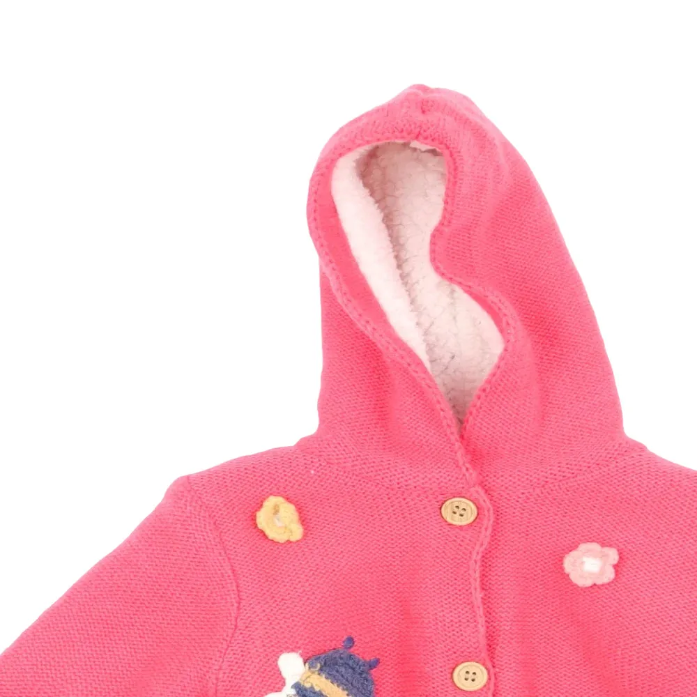 Nutmeg Pink Bee & Butterfly Chunky Knitted Hoodie Jacket - Girls 3-6m