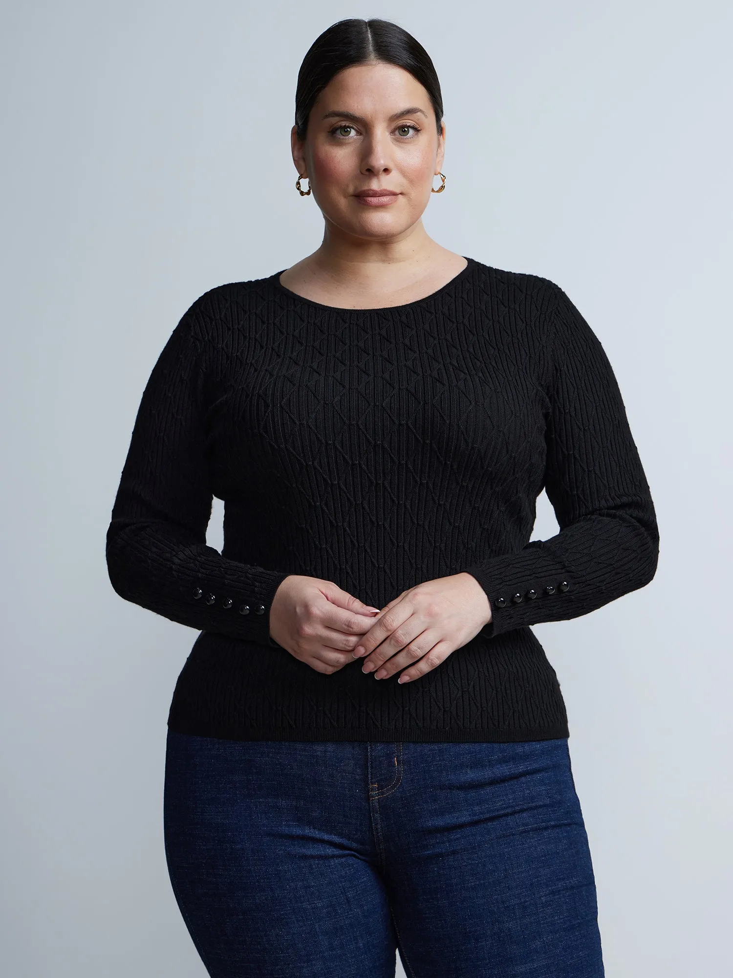 Plus Diamond Stitch Button-Detail Sweater