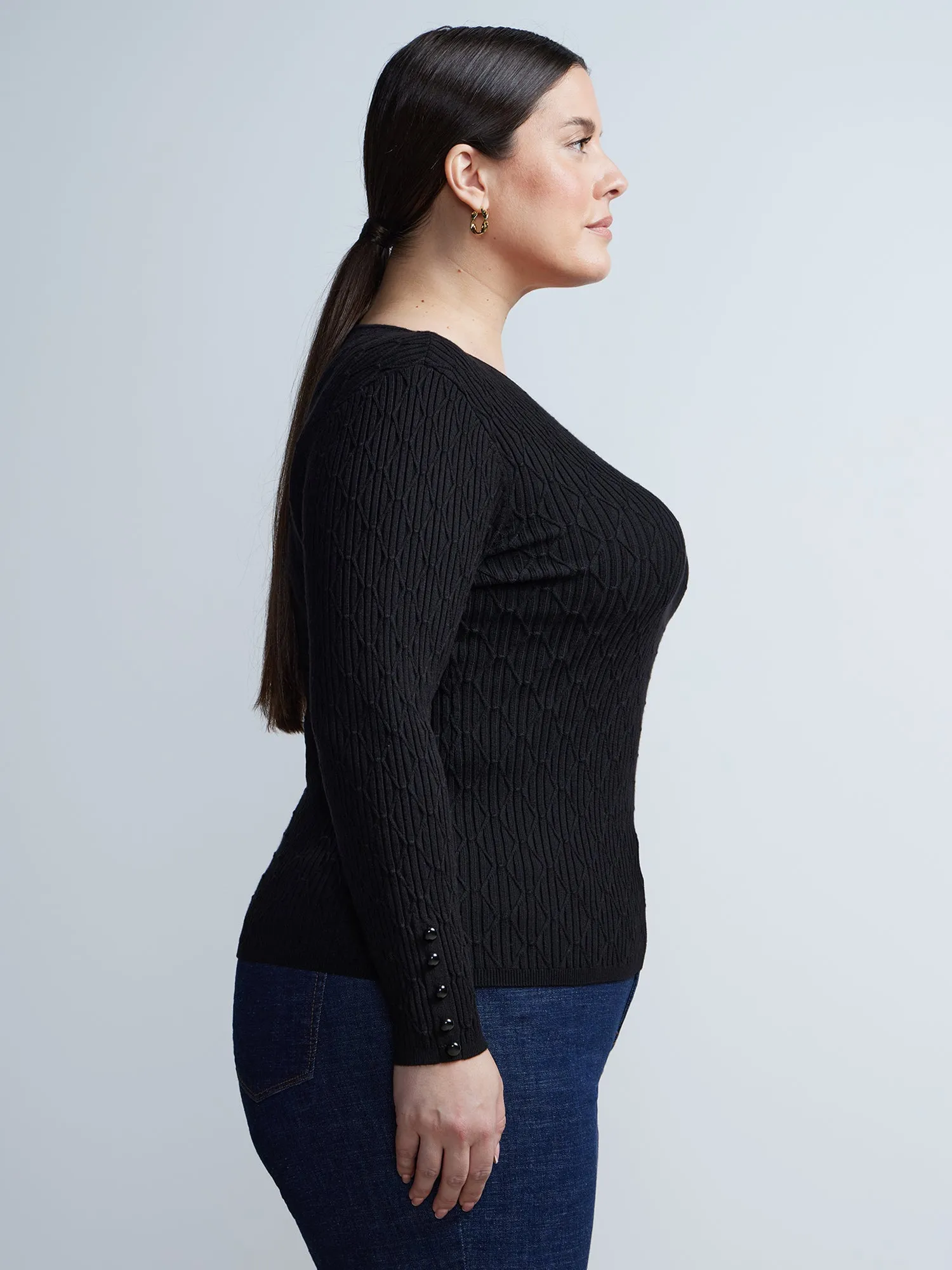 Plus Diamond Stitch Button-Detail Sweater